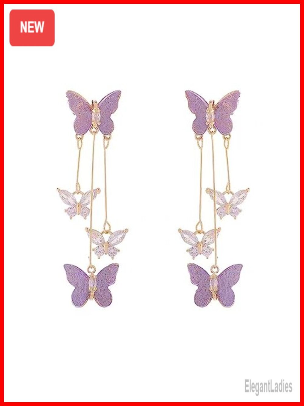 Butterfly Tassel Drop Dangle Earrings Crystal Rhinestone